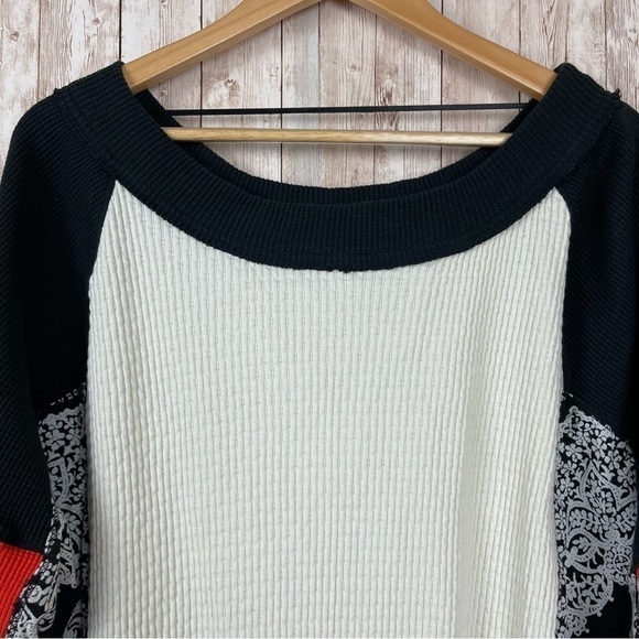Free People Josie Printed Mixed Knit Pullover Top Size Medium Women - Picture 5 of 10